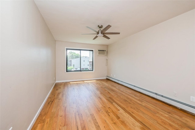 255 Country Club Ln, Pomona, NY 10970 - spare room featuring a baseboard radiator, a ceiling fan, light wood-style floors, and a wall mounted AC
