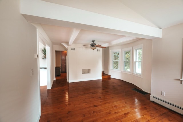 19 Harper Ave, Montrose, NY 10548 - unfurnished living room with baseboard heating, hardwood / wood-style flooring, a ceiling fan, and lofted ceiling