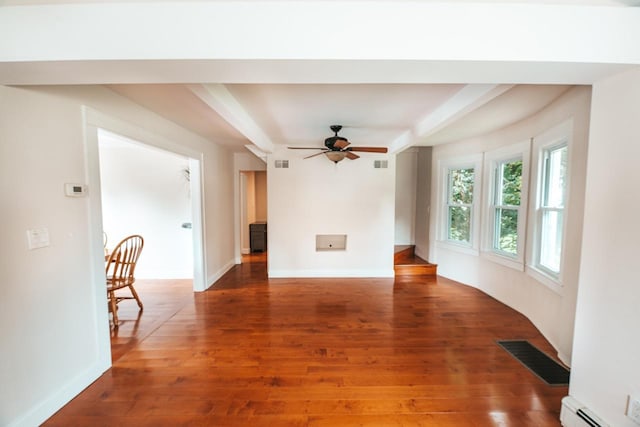 19 Harper Ave, Montrose, NY 10548 - unfurnished living room with a baseboard heating unit, ceiling fan, and wood finished floors