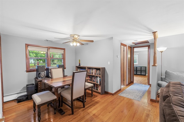 29 Chestnut St, Poughkeepsie, NY 12601 - dining room featuring baseboard heating, light wood-type flooring, and ceiling fan