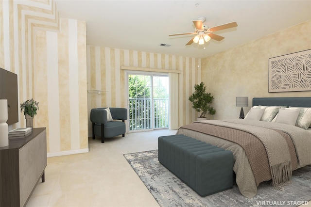 30 N De Baun Ave N Unit 208, Suffern, NY 10901 - carpeted bedroom with wallpapered walls, access to exterior, and a ceiling fan