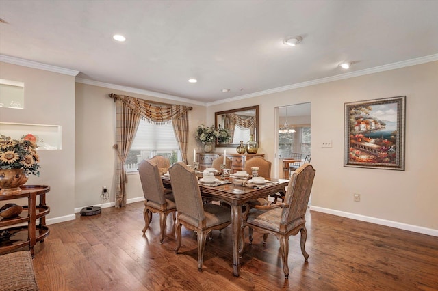 27 Bridle Path, Roslyn, NY 11576 - dining room featuring plenty of natural light, crown molding, wood finished floors, recessed lighting, and a chandelier