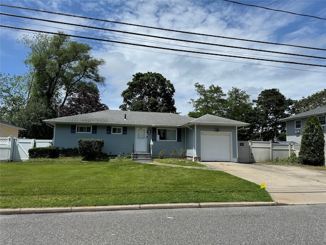 127 New Jersey Ave, Bay Shore, NY 11706 - ranch-style home with an attached garage, concrete driveway, a gate, and entry steps