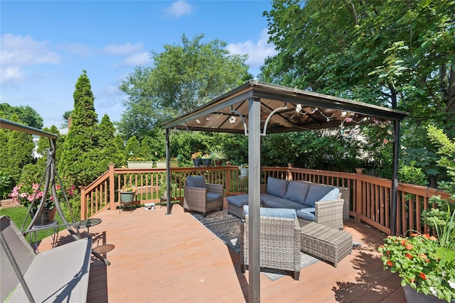6 Grey Rock Ct, Bethpage, NY 11714 - wooden deck with a gazebo and an outdoor living space