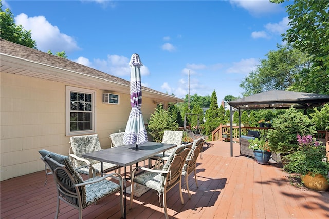 6 Grey Rock Ct, Bethpage, NY 11714 - wooden deck featuring a gazebo and outdoor dining area