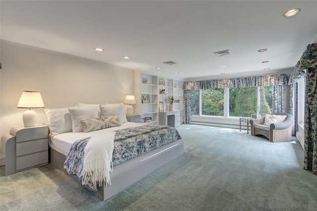 64 Highland Ave, Roslyn, NY 11576 - bedroom with carpet, a baseboard radiator, and recessed lighting
