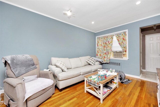 2616 Brown St, Brooklyn, NY 11235 - living area featuring crown molding, light wood-style flooring, recessed lighting, and cooling unit