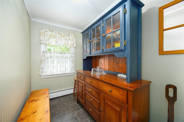 591 Hillside Lake Rd, Wappingers Falls, NY 12590 - home office featuring baseboard heating, crown molding, and dark tile patterned flooring