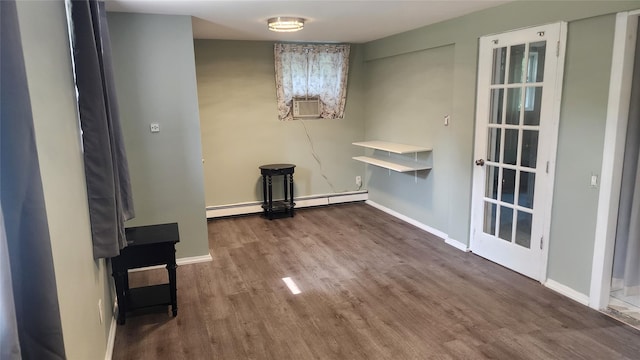 663 N Dunton Ave, East Patchogue, NY 11772 - empty room featuring baseboard heating, wood finished floors, and cooling unit