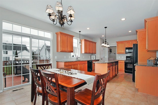3 Moorefield Cir, Highland Mills, NY 10930 - dining room with a chandelier, light tile patterned floors, and recessed lighting