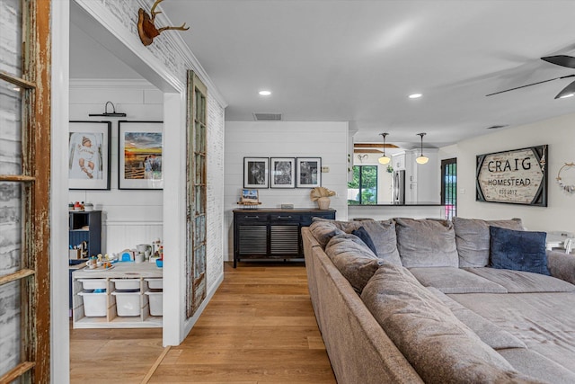 135 Vanderbilt Blvd, Oakdale, NY 11769 - living area with ceiling fan, wood finished floors, and recessed lighting