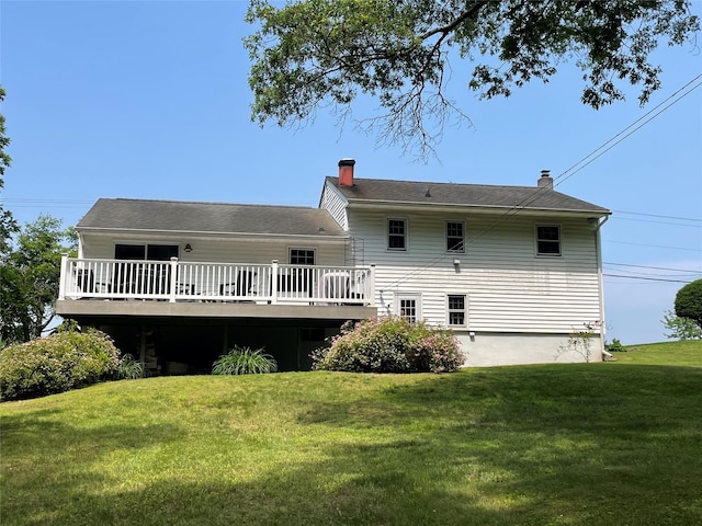 1289 State Route 208, Wallkill, NY 12589 - back of house featuring a deck, a lawn, and a chimney