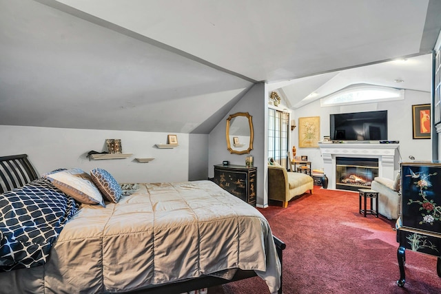 20 Wiltshire Dr, Commack, NY 11725 - bedroom with carpet floors, lofted ceiling, and a glass covered fireplace