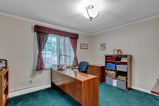 47 Lorijean Ln, East Northport, NY 11731 - carpeted office space featuring a baseboard heating unit and crown molding
