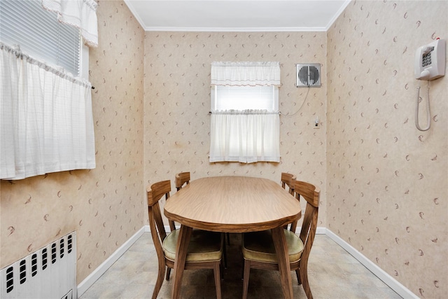 6438 60th Rd, Maspeth, NY 11378 - dining room featuring radiator heating unit and ornamental molding