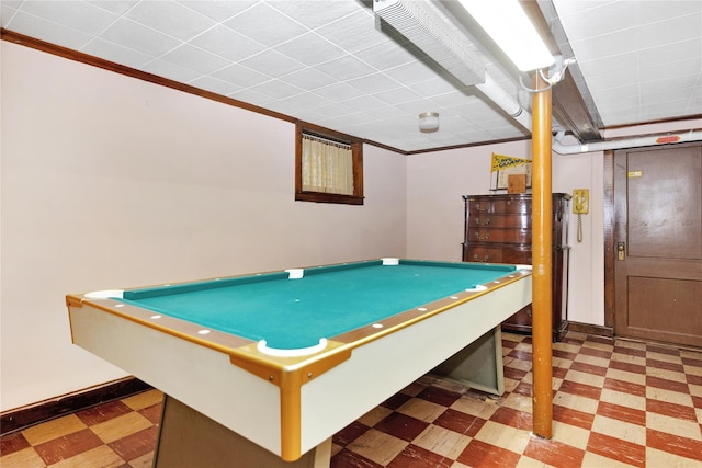6438 60th Rd, Maspeth, NY 11378 - playroom featuring light floors, crown molding, and pool table
