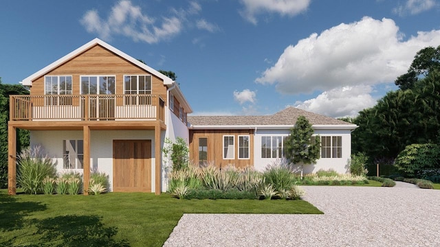 20210 Soundview Ave, Southold, NY 11971 - back of property featuring a balcony, a yard, and brick siding