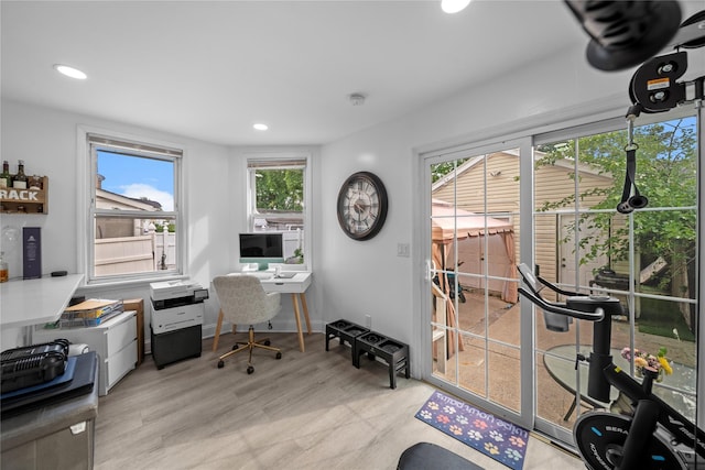 3234 204th St, Bayside, NY 11361 - home office featuring light wood-type flooring and recessed lighting