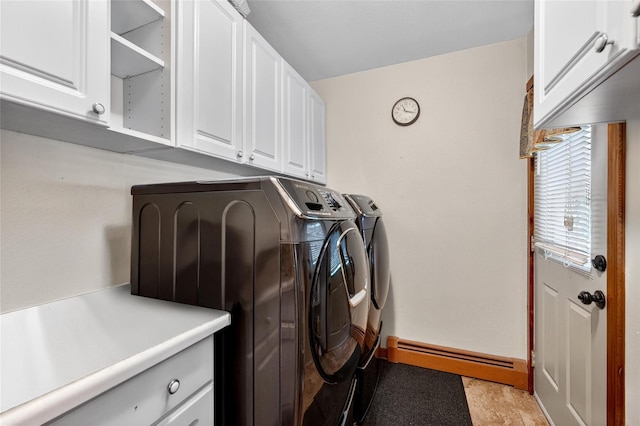4 Debbie Ct, Chester, NY 10918 - laundry room featuring a baseboard heating unit, washer and dryer, and cabinet space