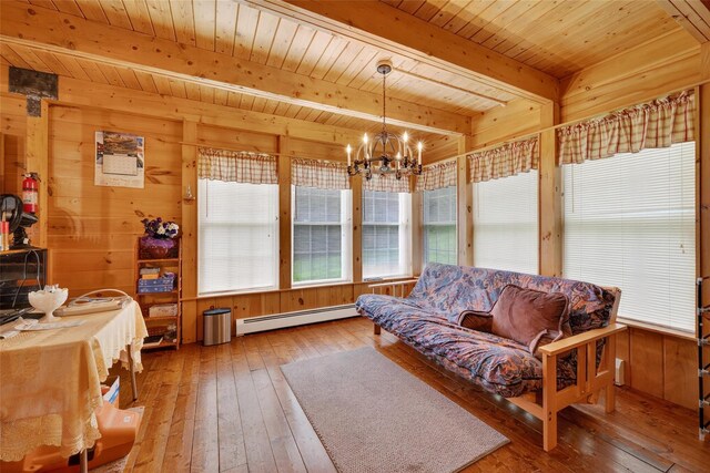 4 Debbie Ct, Chester, NY 10918 - sunroom with a baseboard heating unit, a chandelier, and beam ceiling
