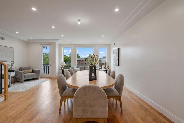 17 Union Rd Unit 208, Spring Valley, NY 10977 - dining space featuring light wood-style flooring, ornamental molding, and recessed lighting