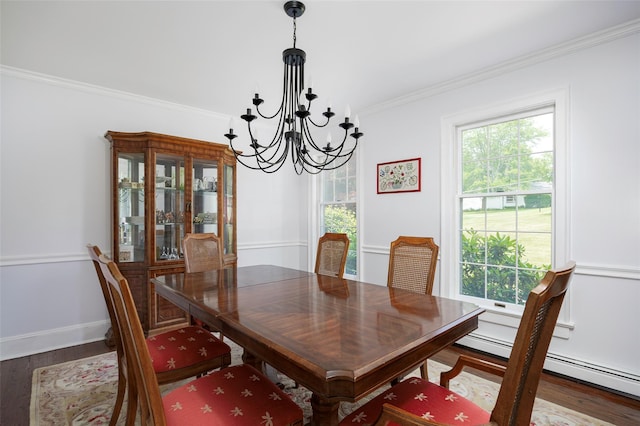 4 Tower Rd, Hopewell Junction, NY 12533 - dining area with a chandelier, healthy amount of natural light, wood finished floors, ornamental molding, and a baseboard radiator