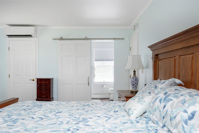 4 Tower Rd, Hopewell Junction, NY 12533 - bedroom with a wall mounted AC, ornamental molding, and ensuite bath