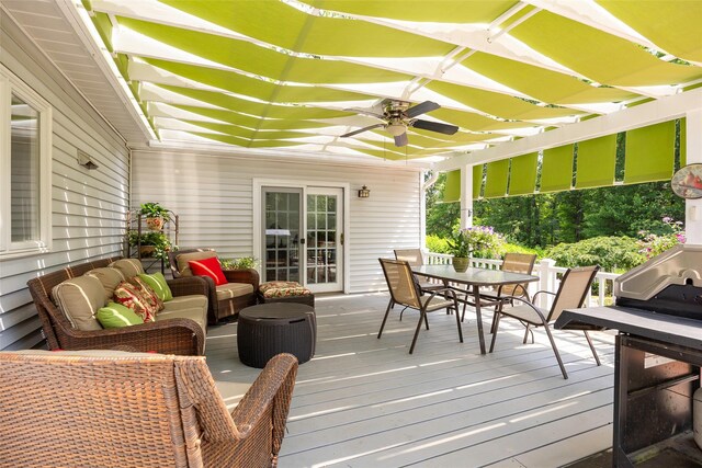 4 Tower Rd, Hopewell Junction, NY 12533 - wooden terrace featuring outdoor dining space, a ceiling fan, and an outdoor living space