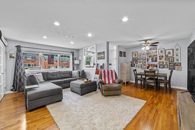 1879 Crompond Rd Unit E16, Peekskill, NY 10566 - living room featuring light wood finished floors, a ceiling fan, and recessed lighting