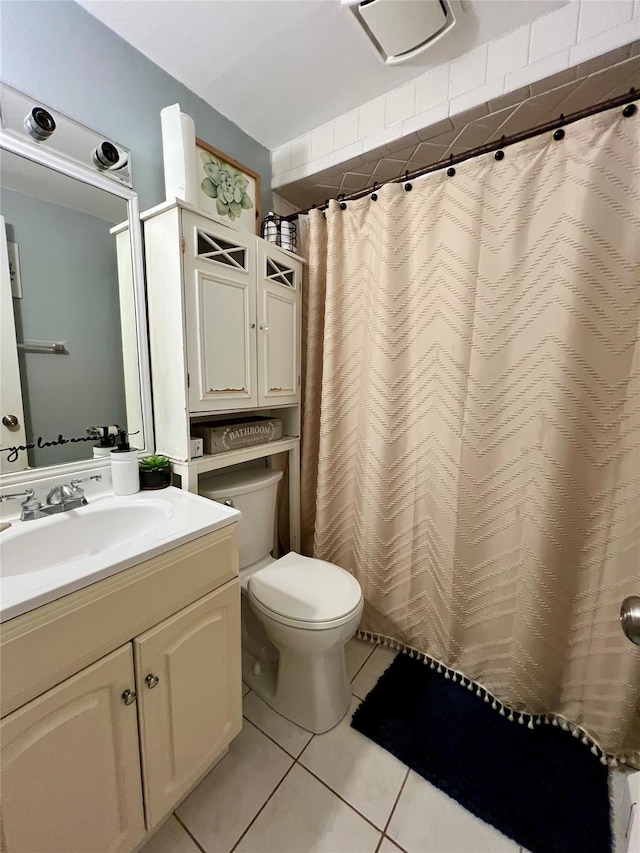 33 Roosevelt Pl, Stony Point, NY 10980 - bathroom with tile patterned floors, vanity, and a shower with shower curtain