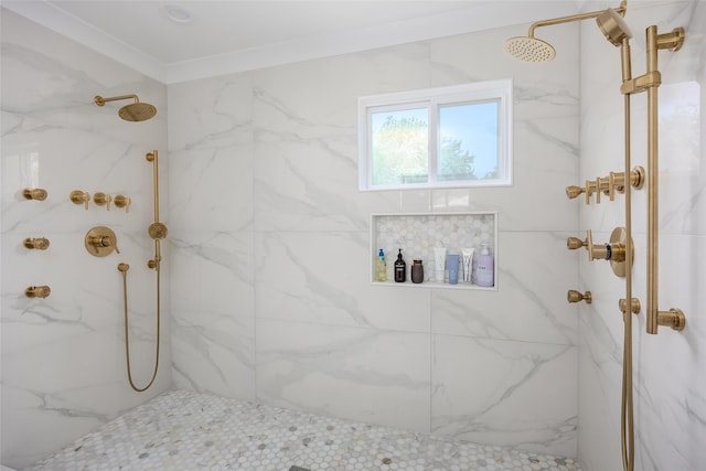 7 Long View Dr, Wading River, NY 11792 - full bathroom with a marble finish shower and crown molding
