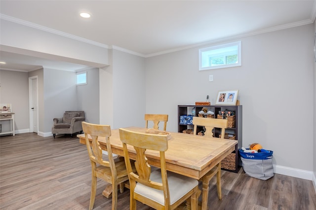 7 Long View Dr, Wading River, NY 11792 - dining space with wood finished floors, ornamental molding, and recessed lighting