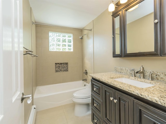1 Barry Dr, Glen Cove, NY 11542 - full bathroom featuring a baseboard radiator, vanity, tile patterned flooring, and shower / tub combination