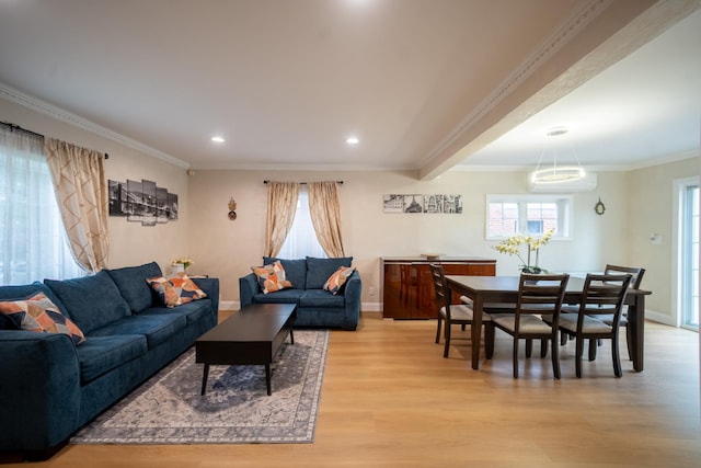 67-23 182nd St, Fresh Meadows, NY 11365 - living room featuring light wood-type flooring, recessed lighting, a wall mounted AC, and crown molding