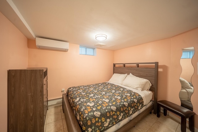 67-23 182nd St, Fresh Meadows, NY 11365 - bedroom featuring a baseboard heating unit, a wall mounted AC, and tile patterned flooring