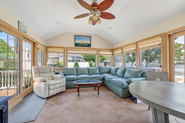 1182 Adrienne Ln, Seaford, NY 11783 - sunroom / solarium featuring french doors, lofted ceiling, and tile patterned floors