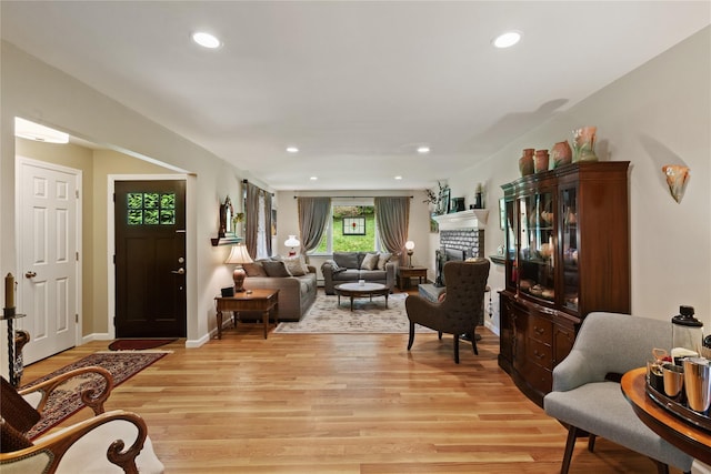 1 Hawthorne Ct, North Salem, NY 10560 - living area featuring light wood finished floors, recessed lighting, and a fireplace