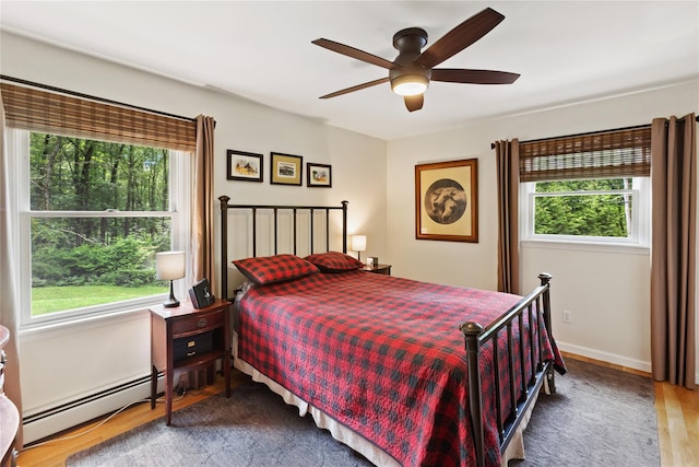 1 Hawthorne Ct, North Salem, NY 10560 - bedroom featuring wood finished floors, a baseboard radiator, and ceiling fan