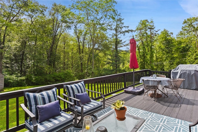1 Hawthorne Ct, North Salem, NY 10560 - deck featuring outdoor dining area, a yard, and grilling area