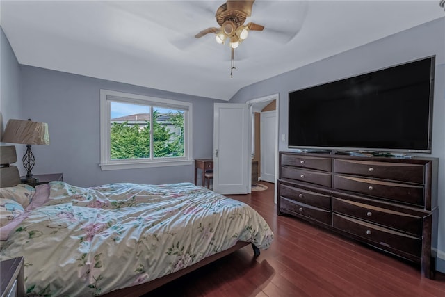 72 Harris Ave, Hewlett, NY 11557 - bedroom with dark wood-type flooring, ceiling fan, and vaulted ceiling