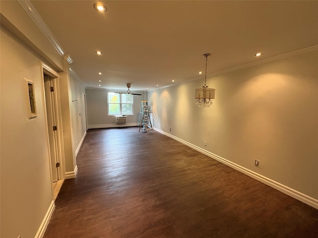 596 Broadway Unit 10A, Lynbrook, NY 11563 - empty room featuring crown molding, recessed lighting, and dark wood-style floors