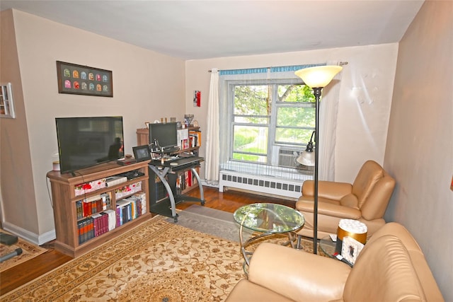 221 Middle Neck Rd Unit I-3, Great Neck, NY 11021 - living room with wood finished floors, radiator heating unit, and cooling unit