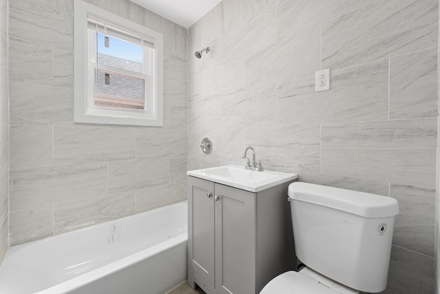 131-36 Francis Lewis Blvd, Laurelton, NY 11413 - full bathroom featuring vanity, washtub / shower combination, and tile walls
