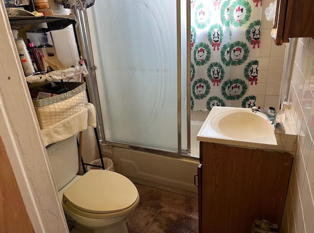 14 Matthews Pl, Brooklyn, NY 11236 - bathroom with vanity, combined bath / shower with glass door, and tile walls
