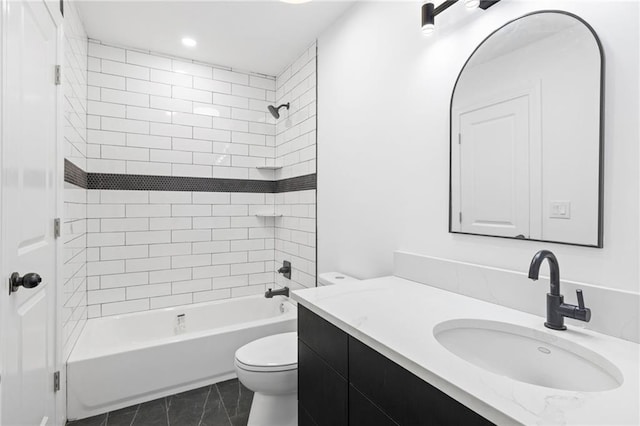 52 Broadway, Piermont, NY 10968 - full bath with vanity, bathing tub / shower combination, marble look tile flooring, and recessed lighting