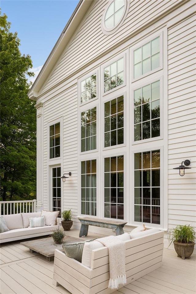 1174 Potter Mountain Rd, Gilboa, NY 12076 - wooden deck featuring an outdoor living space