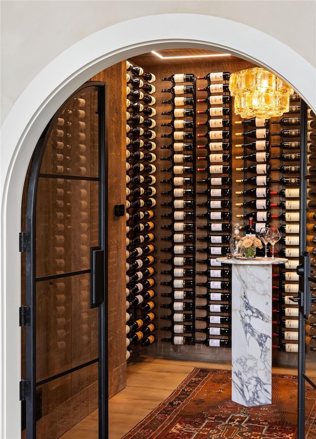 1174 Potter Mountain Rd, Gilboa, NY 12076 - wine cellar featuring wood finished floors and arched walkways