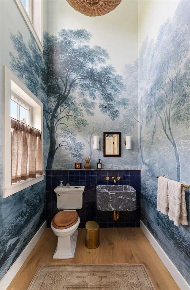 1174 Potter Mountain Rd, Gilboa, NY 12076 - bathroom with wood finished floors and wallpapered walls
