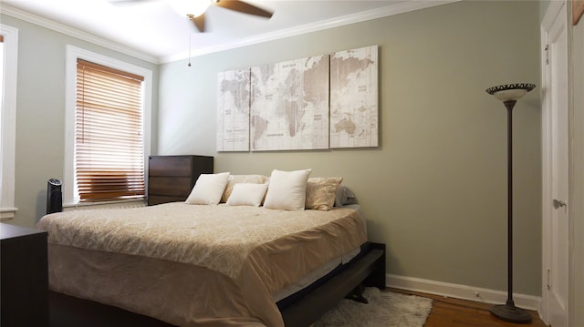 445 Gramatan Ave Unit Hc2, Mount Vernon, NY 10552 - bedroom featuring crown molding, wood finished floors, and a ceiling fan