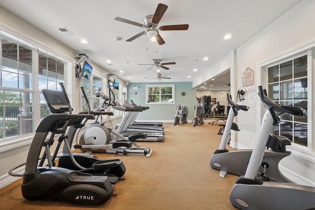 2602 Hawthorn Way, New Windsor, NY 12553 - gym featuring a ceiling fan, recessed lighting, and carpet floors